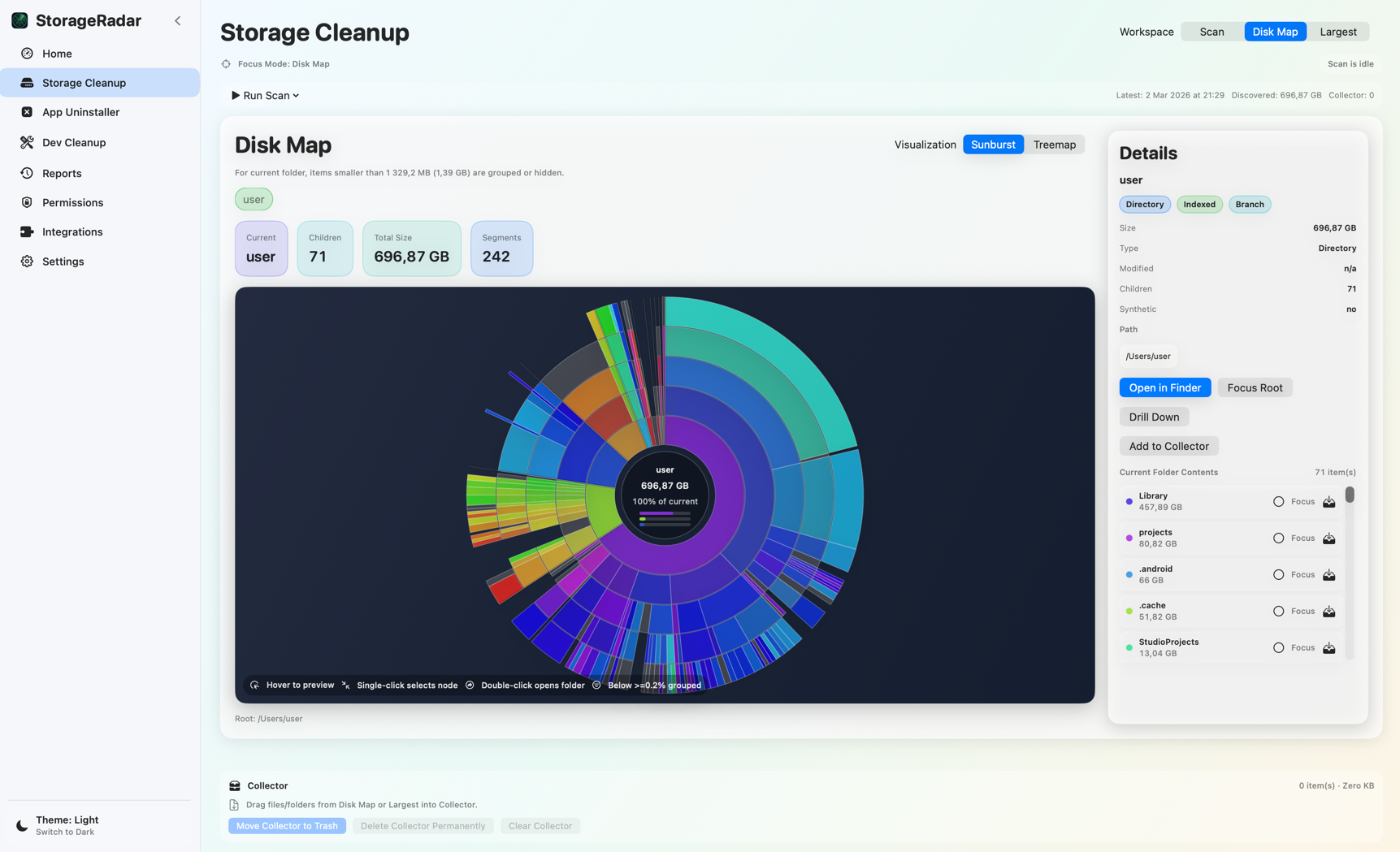 StorageRadar Disk Map with treemap visualization of storage usage
